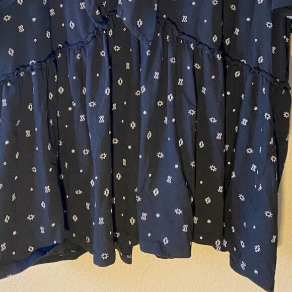 TORRID Baby Doll Geometric Print Top 3X Black Bow Tie Neckline Short Sleeve Boho - Picture 3 of 8